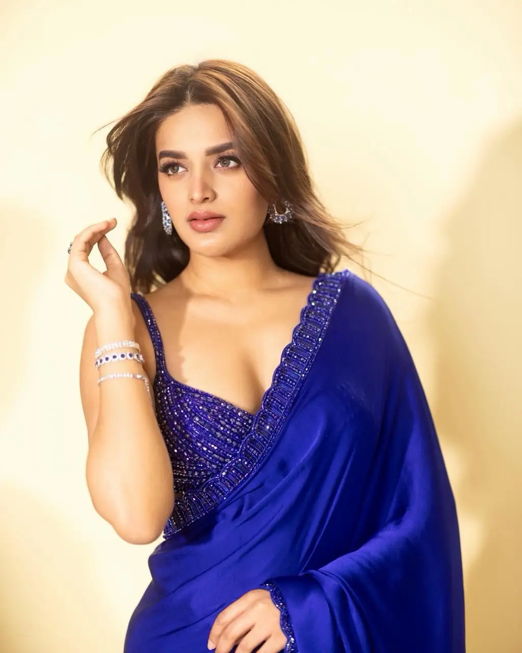 Nidhhi Agerwal Turns Heads in Blue Saree with Dazzling Style Statement