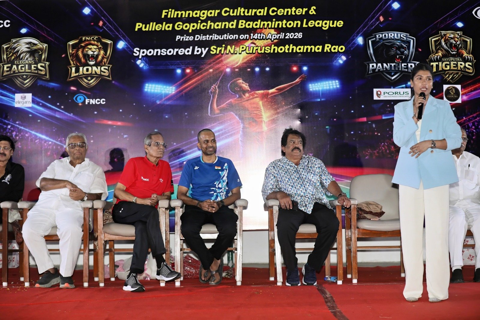 Pullela Gopichand
Badminton League
Award Ceremony
Sports Event
Badminton India
Winners Felicitation
Indian Badminton
Sports Awards
Youth Sports
Badminton Championship